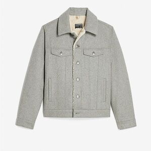 Express Gray Sherpa Lined Wool Blend Water Resistant Trucker Jacket